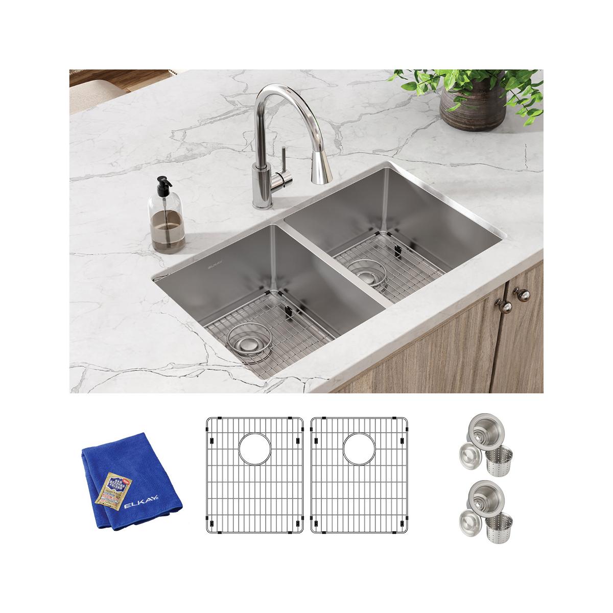 polished satin equal double bowl undermount sink kit