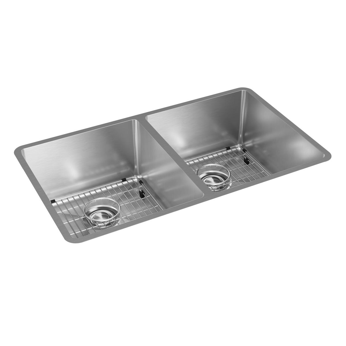 polished satin equal double bowl undermount sink kit
