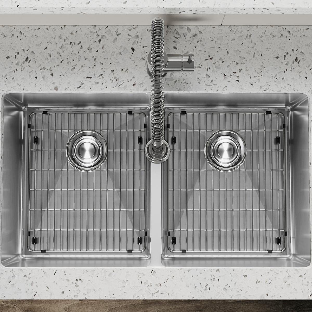 polished satin equal double bowl undermount sink kit