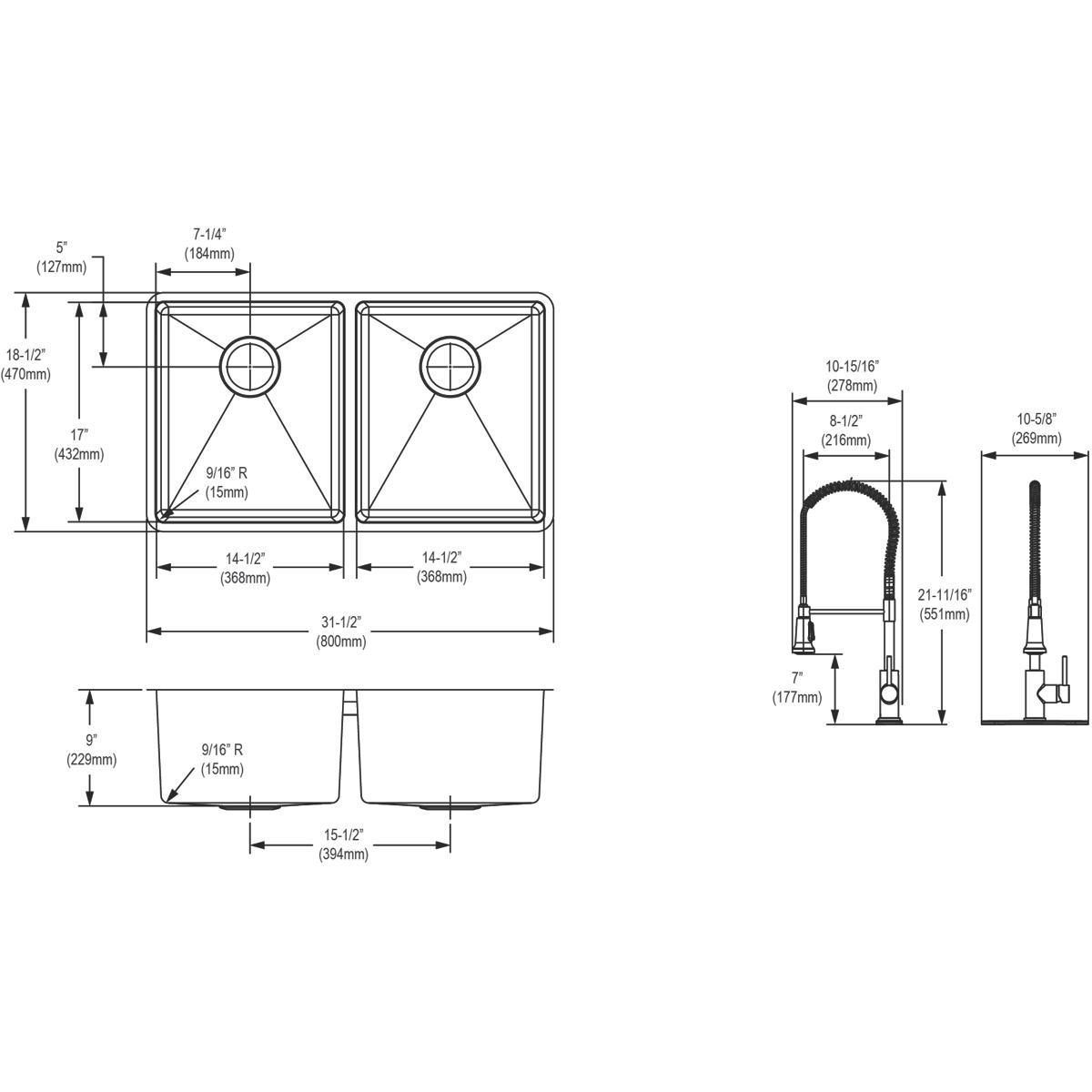 polished satin equal double bowl undermount sink kit