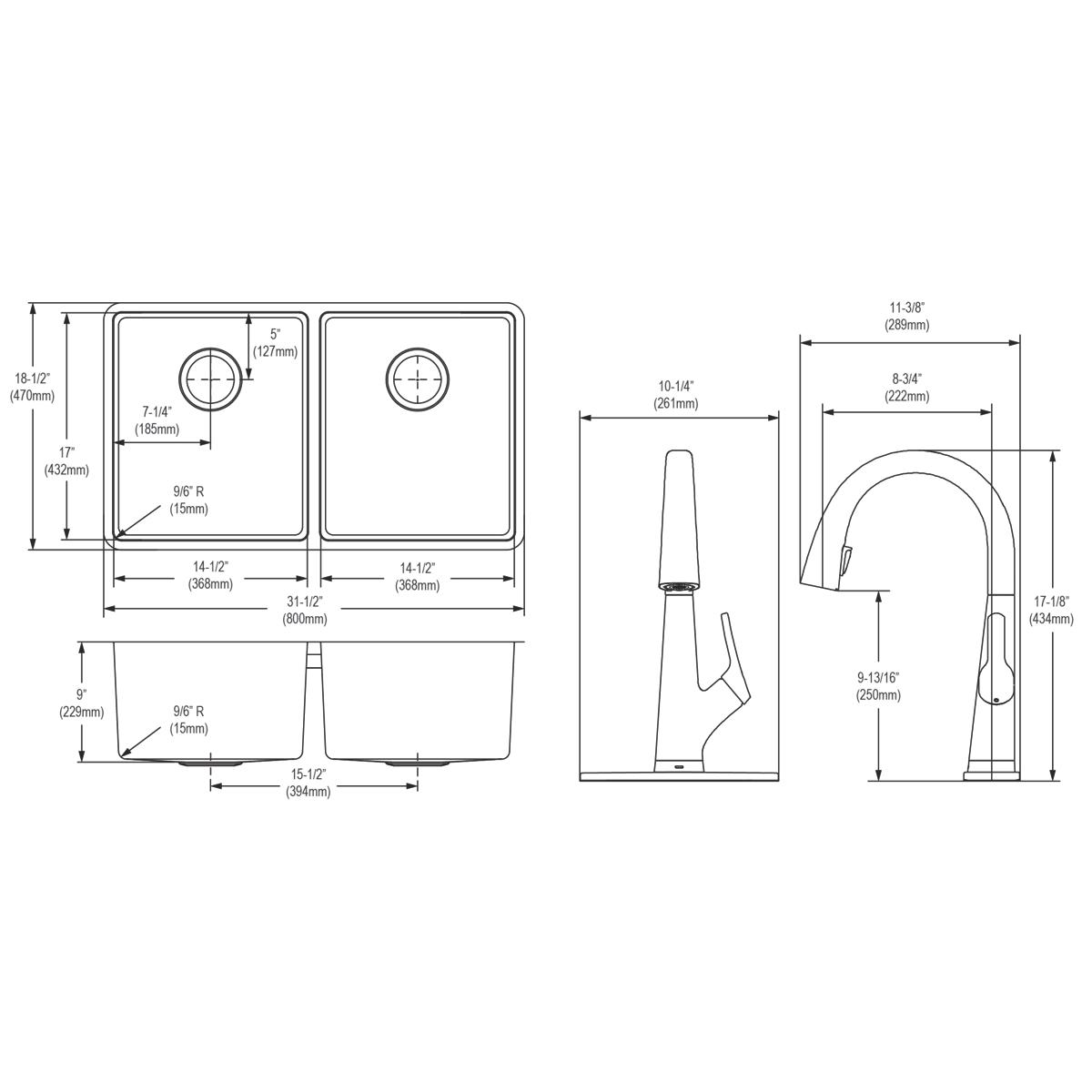 stainless steel equal double bowl undermount sink kit