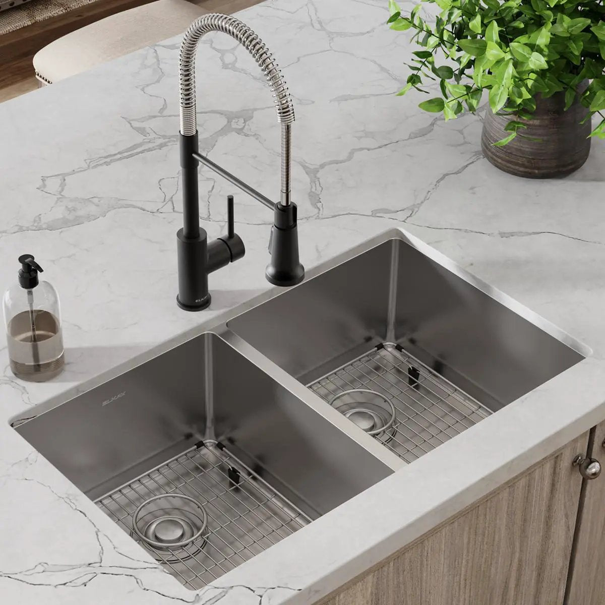 polished satin equal double bowl undermount sink