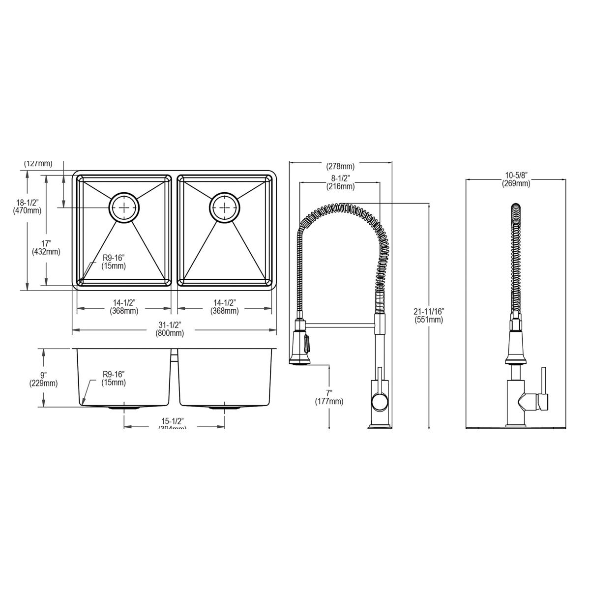 polished satin equal double bowl undermount sink