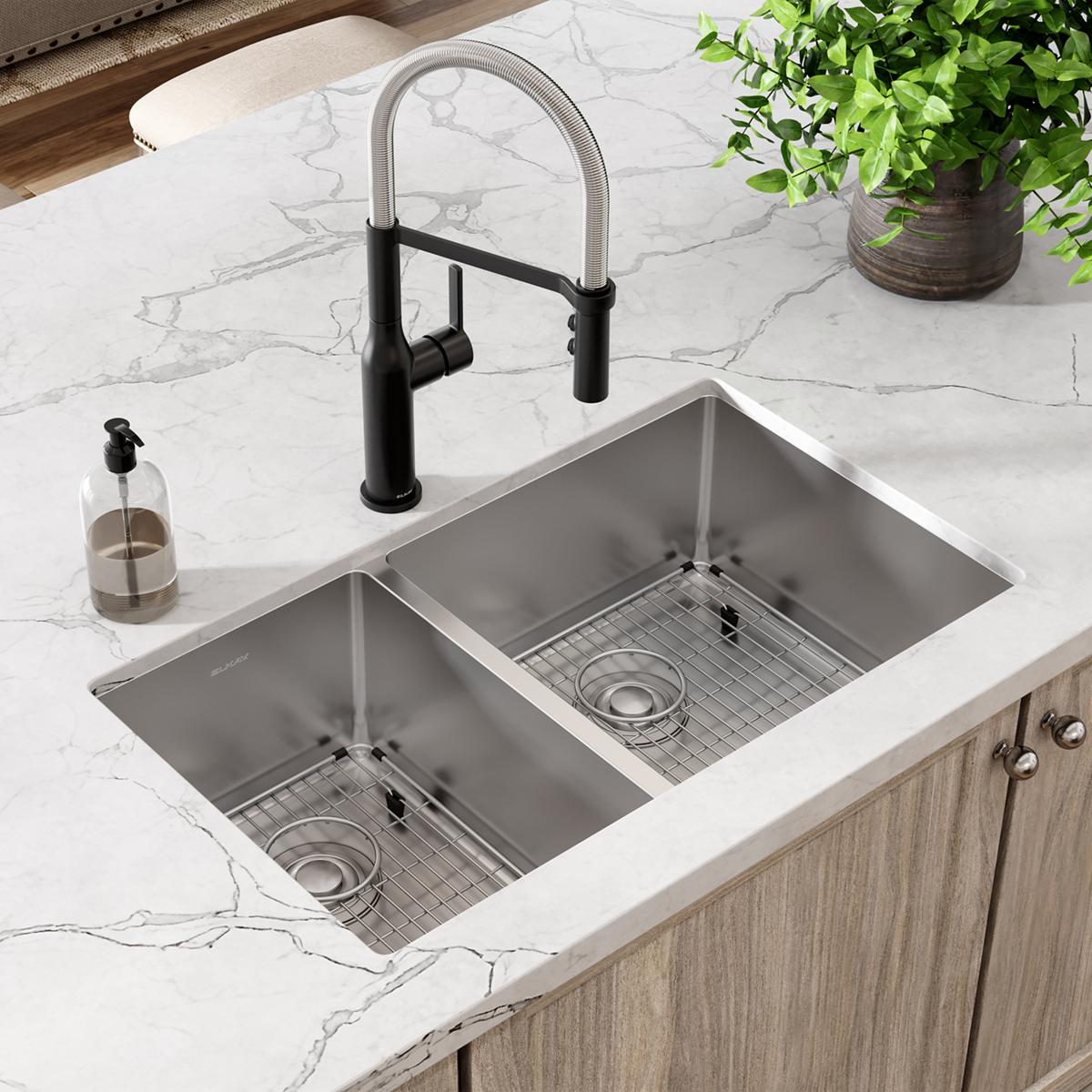 polished satin double bowl undermount sink kit