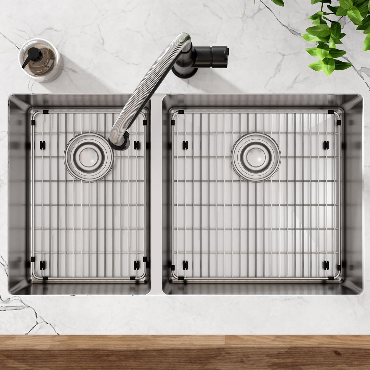 polished satin double bowl undermount sink kit