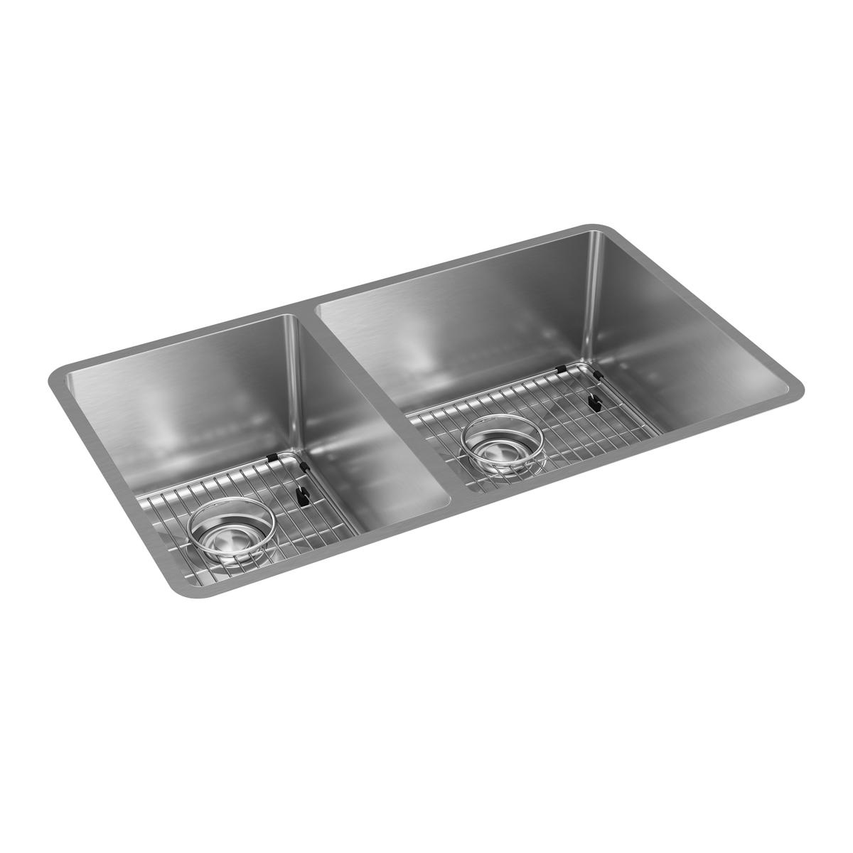 polished satin double bowl undermount sink kit