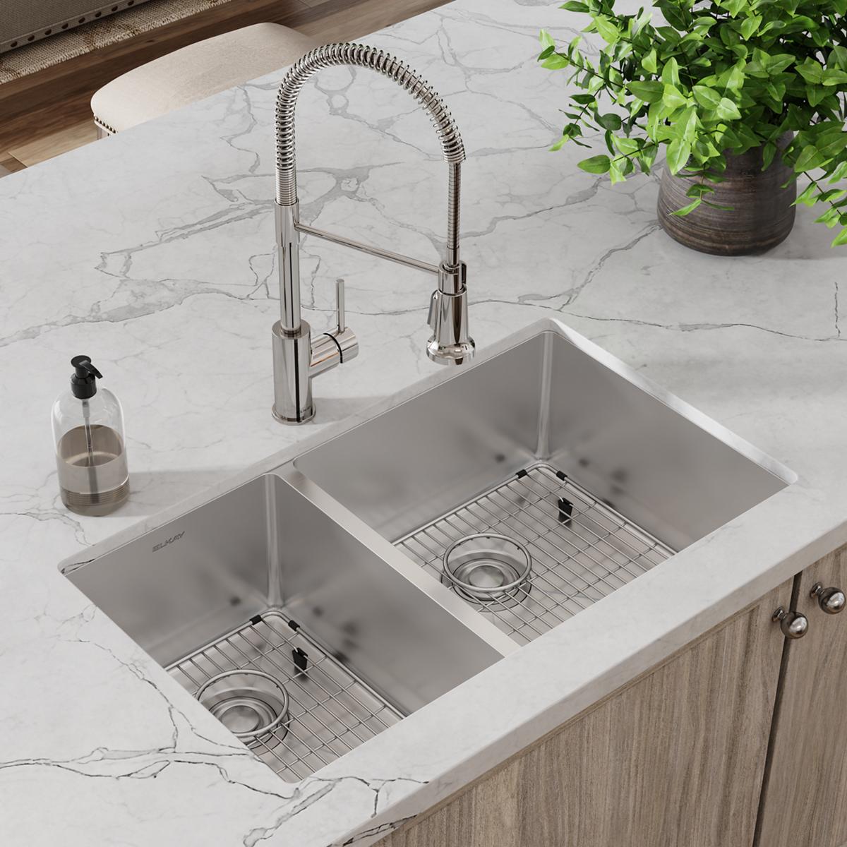 polished satin double bowl undermount sink