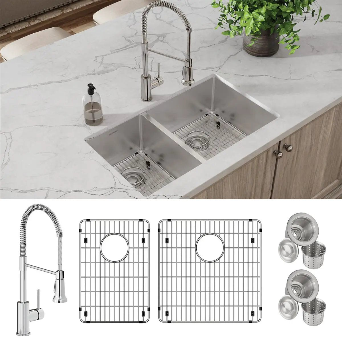 polished satin double bowl undermount sink