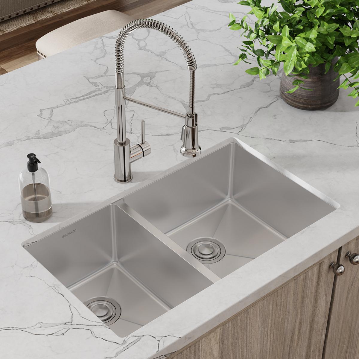 polished satin double bowl undermount sink