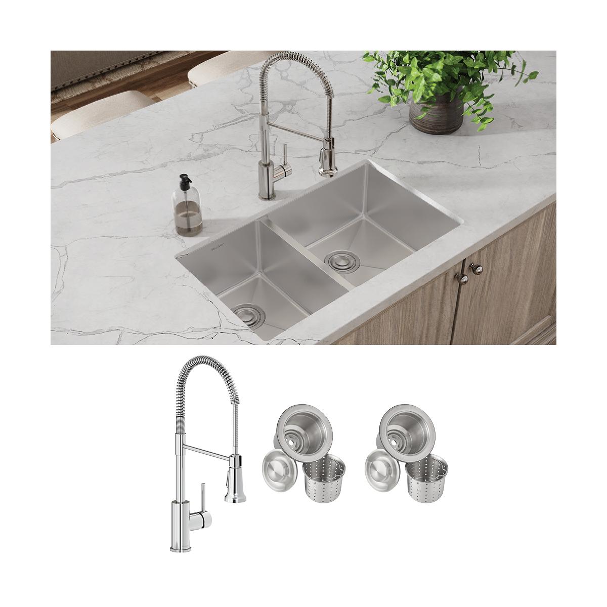 polished satin double bowl undermount sink
