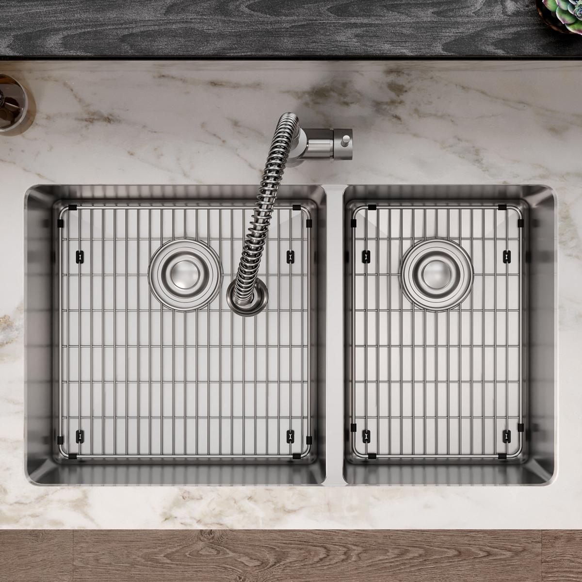 polished satin double bowl undermount sink kit