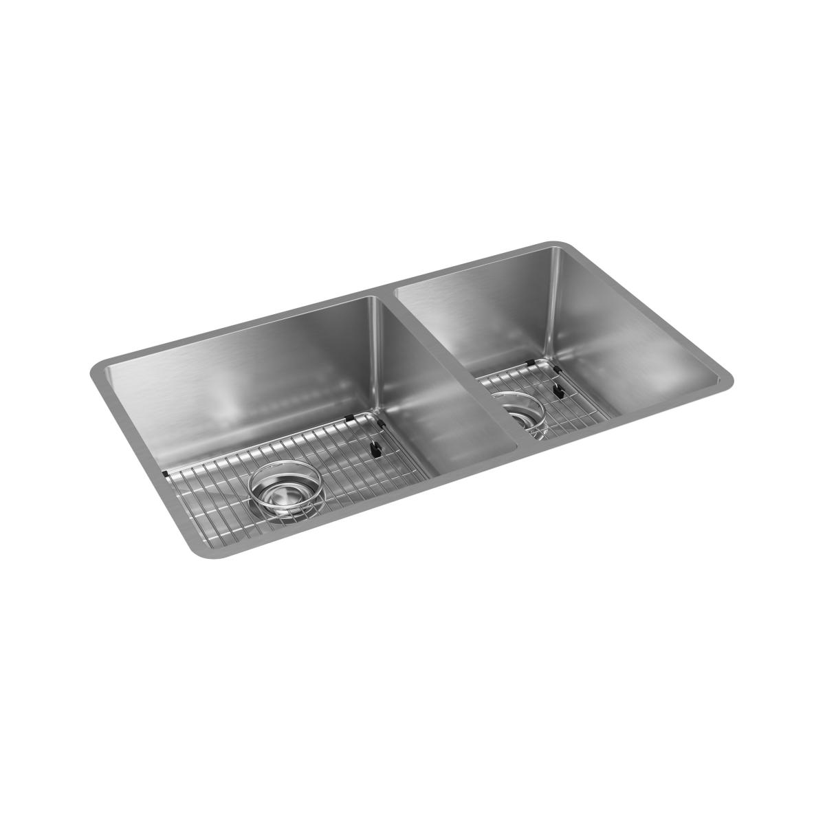 polished satin double bowl undermount sink kit