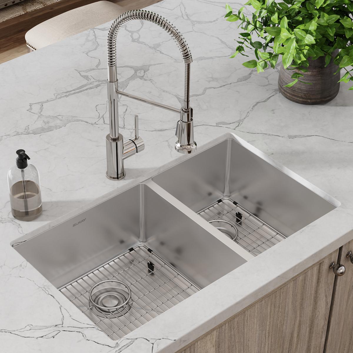 polished satin double bowl undermount sink