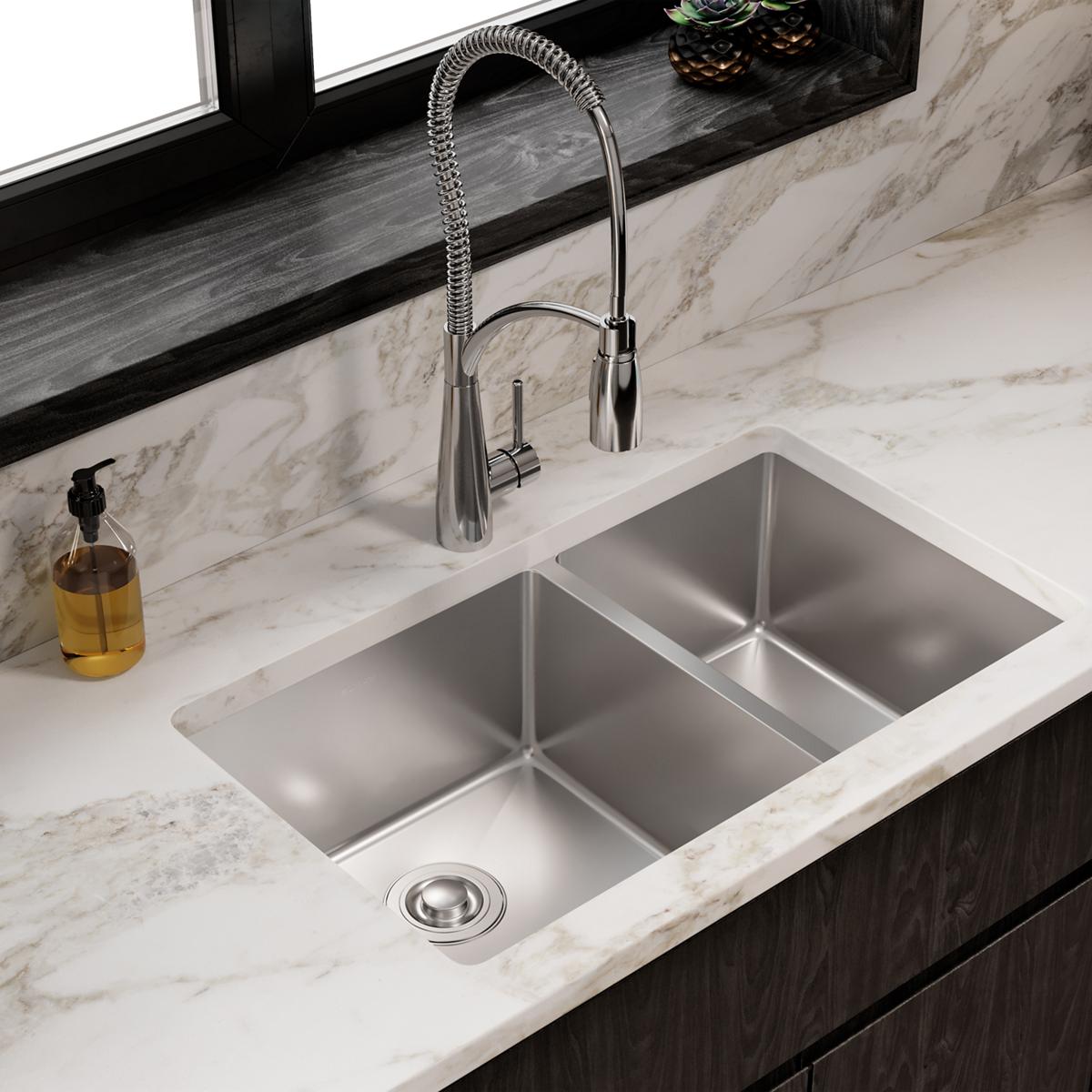 polished satin double bowl undermount sink