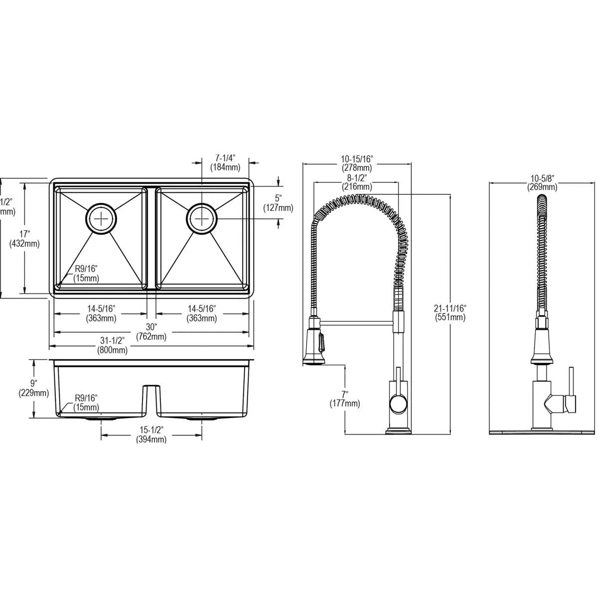 polished satin equal double bowl undermount sink