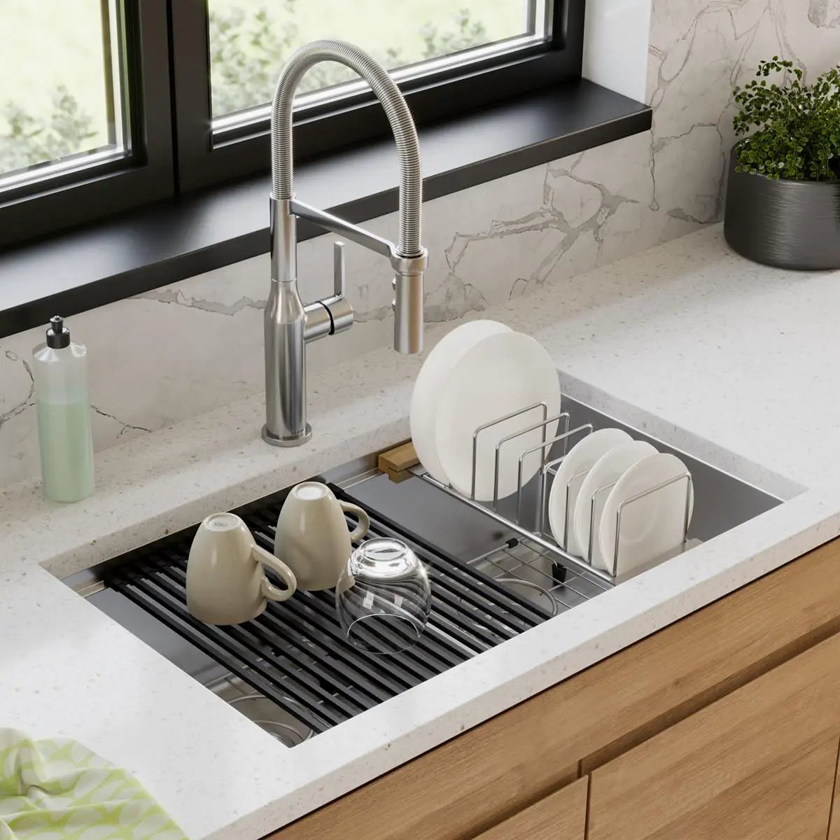polished satin equal double bowl sink kit