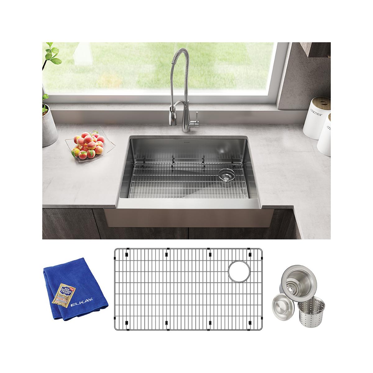 polished satin single bowl farmhouse sink kit