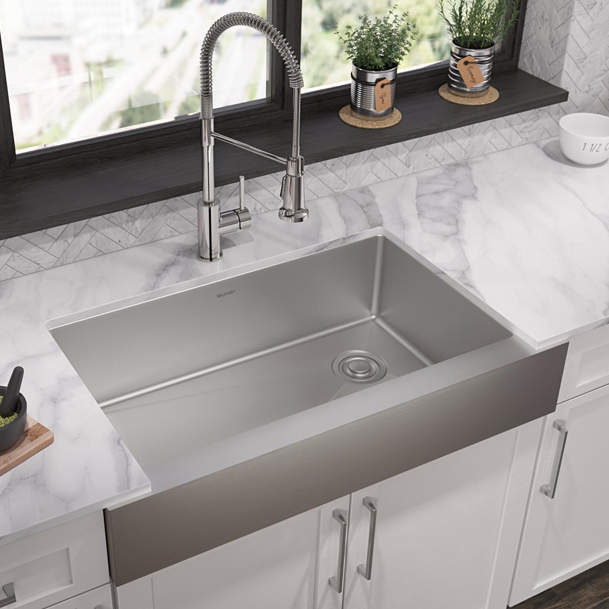 polished satin single bowl farmhouse sink