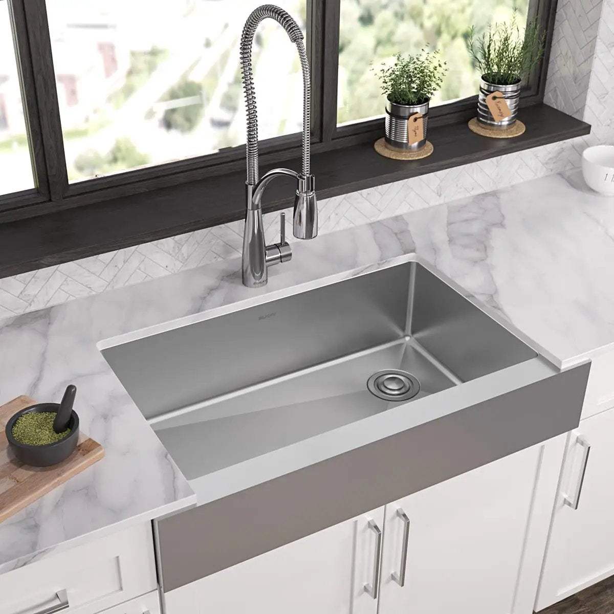 polished satin single bowl farmhouse sink
