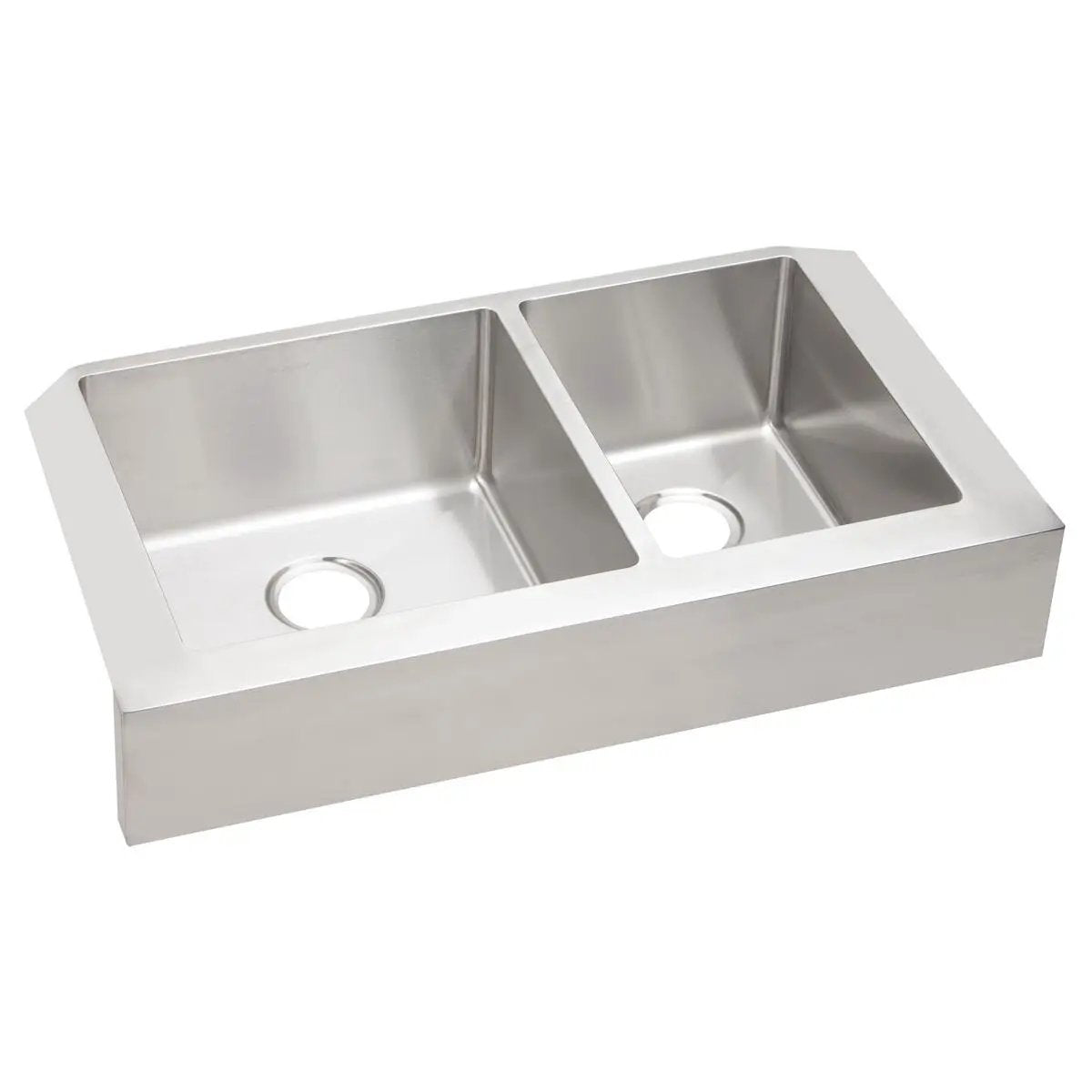 polished satin double bowl farmhouse sink