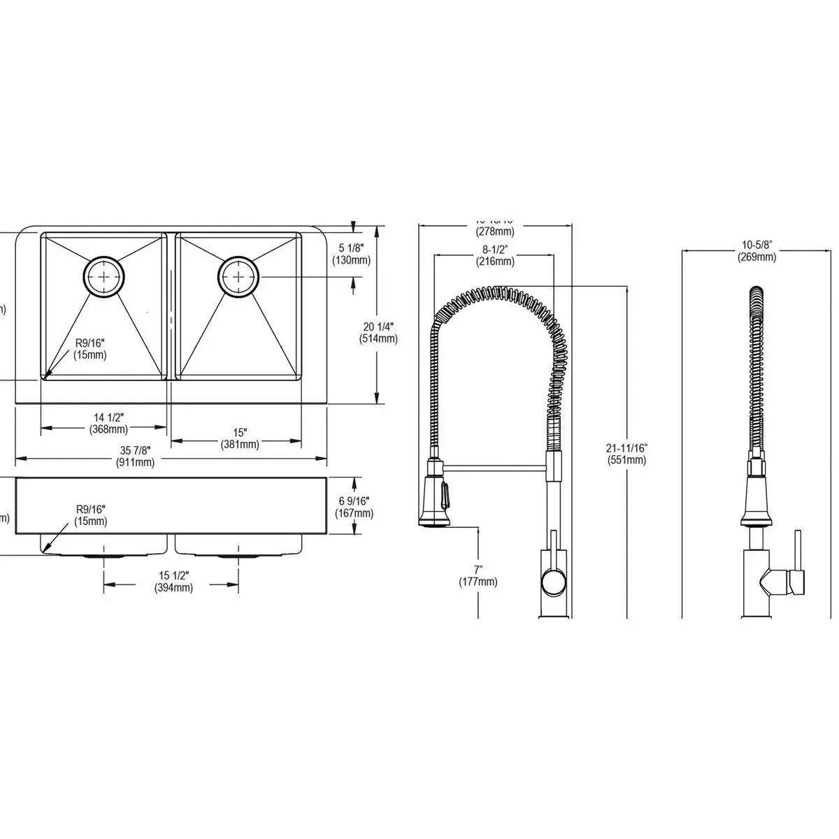 polished satin double bowl farmhouse sink