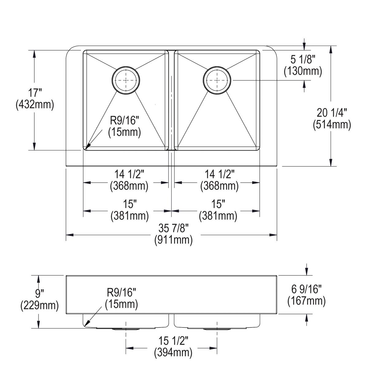 polished satin double bowl farmhouse sink