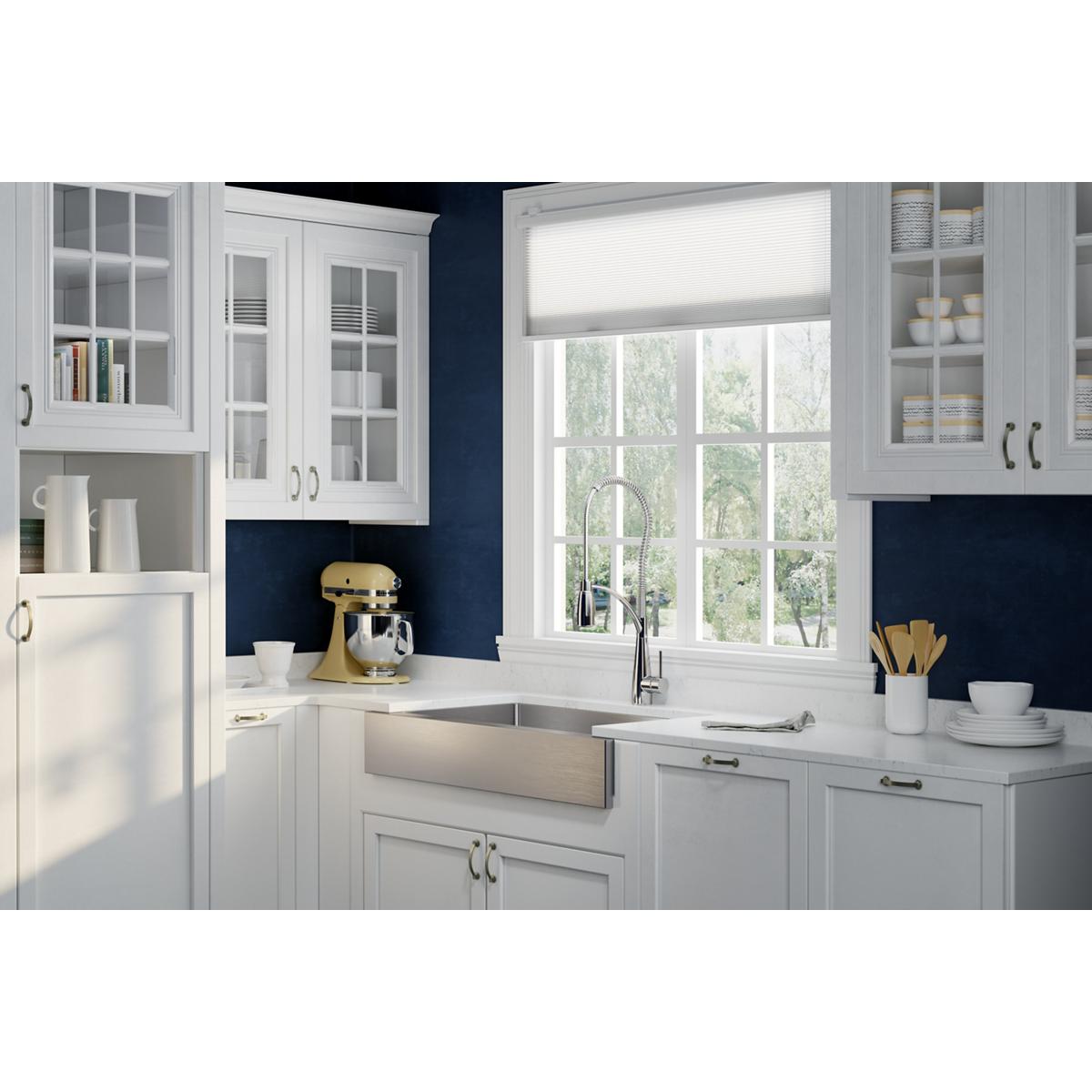 polished satin double bowl farmhouse sink