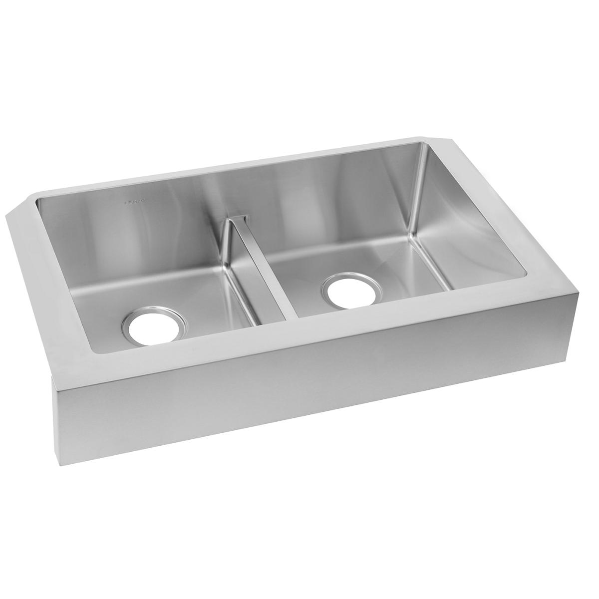 polished satin double bowl farmhouse sink