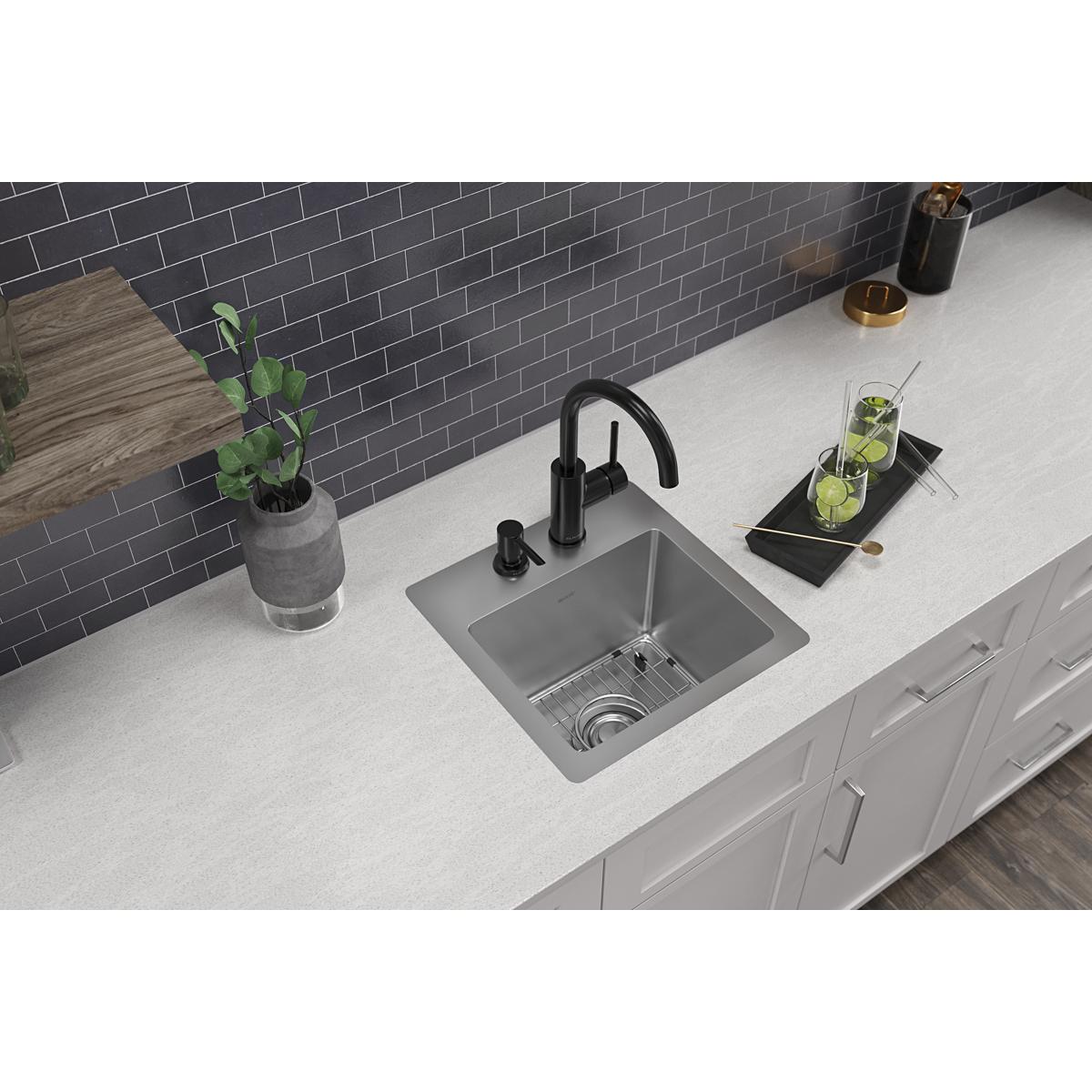 polished satin single bowl dual mount bar sink kit