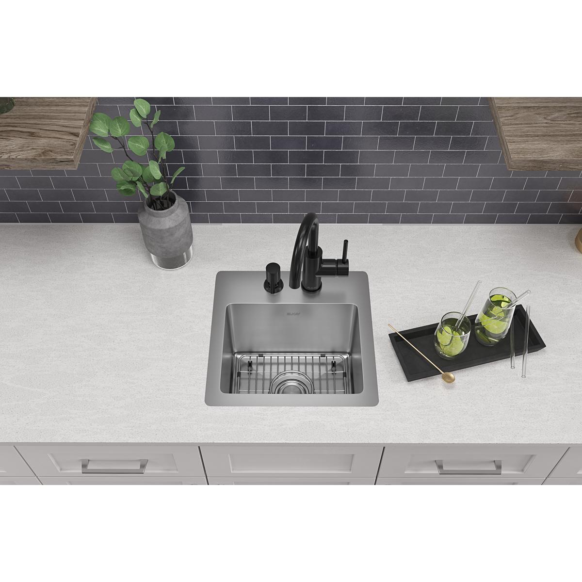polished satin single bowl dual mount bar sink kit