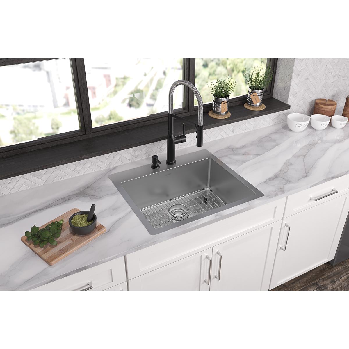 polished satin single bowl dual mount sink kit