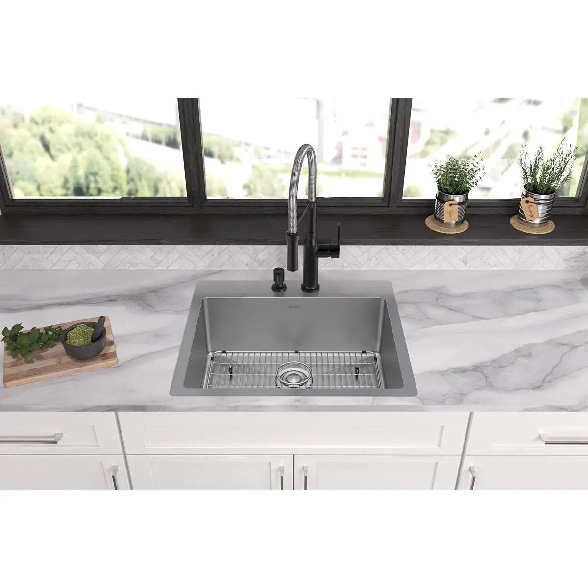 polished satin single bowl dual mount sink kit