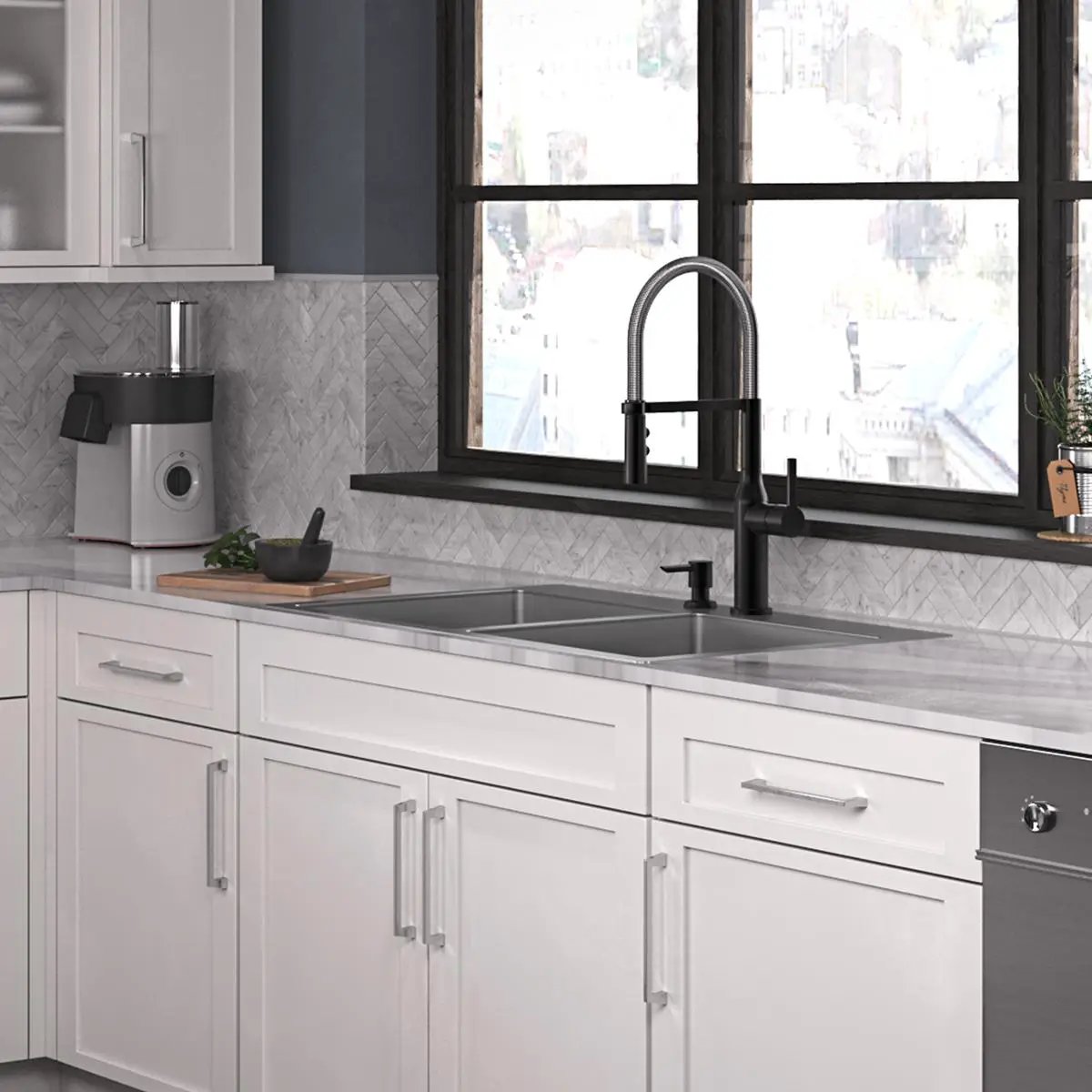 polished satin equal double bowl dual mount sink kit