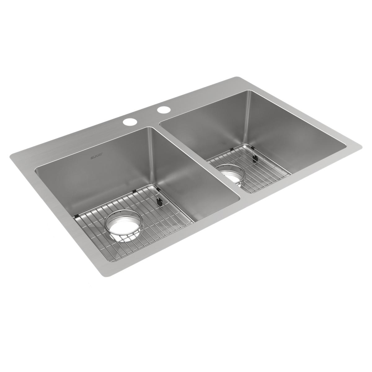 Elkay Crosstown 18 Gauge 33" x 22" x 9" Equal Double Bowl Dual Mount Sink Kit