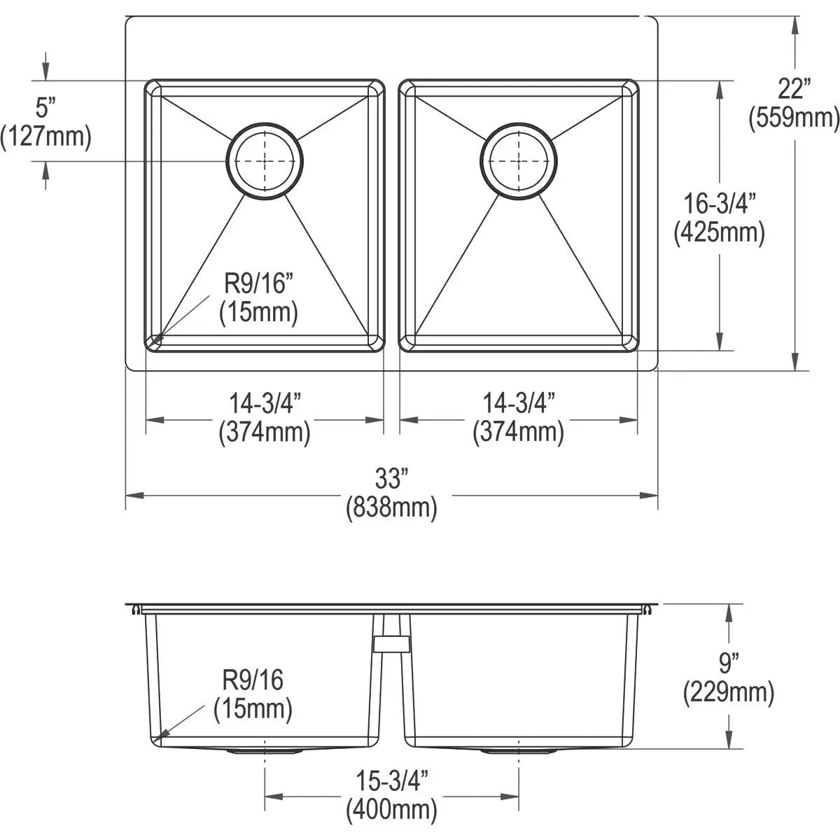 polished satin equal double bowl dual mount sink kit