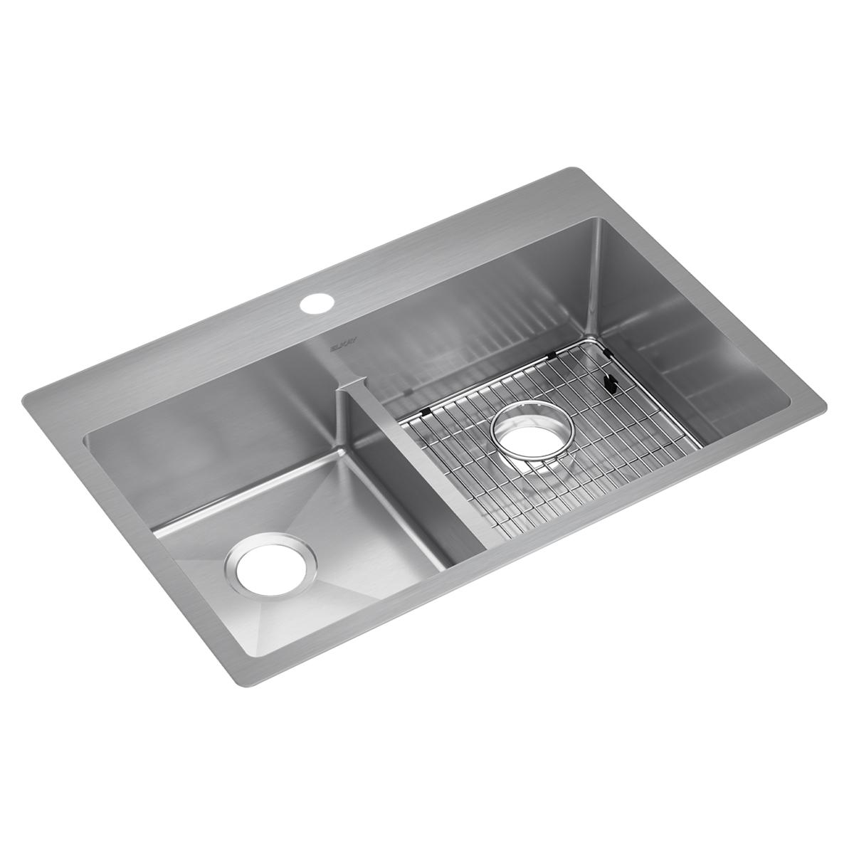 polished satin equal double bowl dual mount sink kit