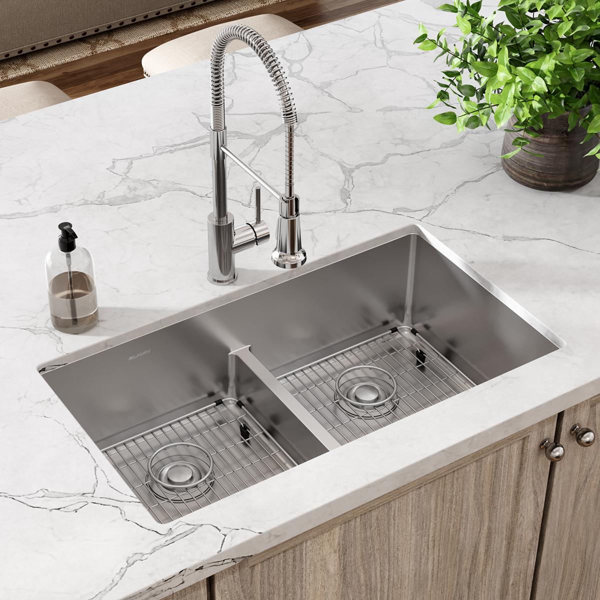 polished satin equal double bowl dual mount sink kit
