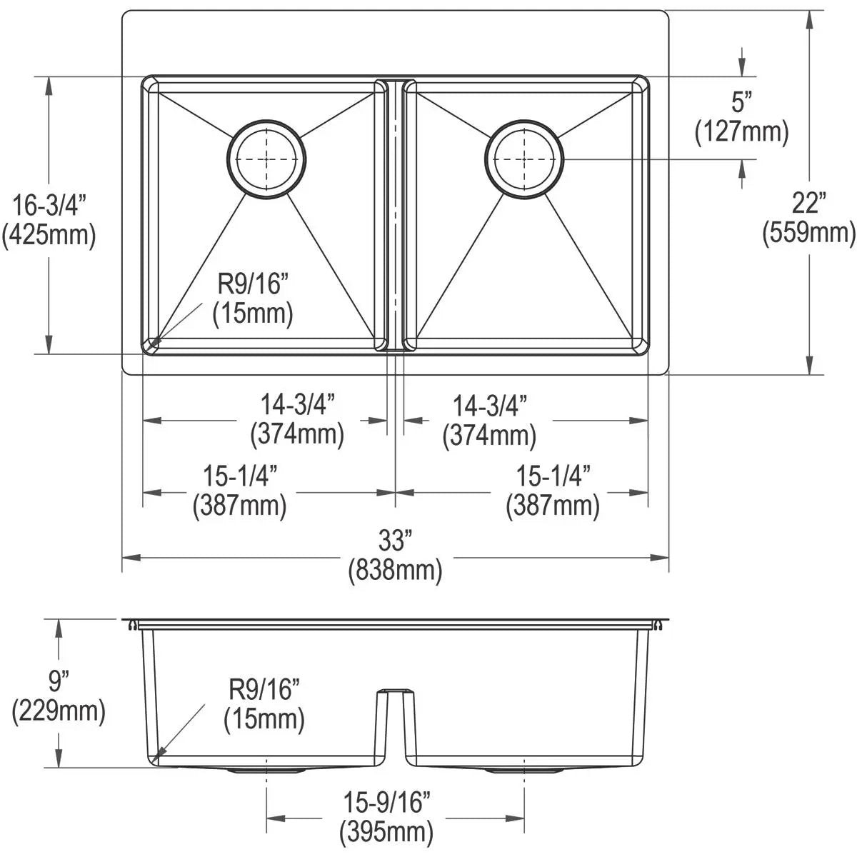polished satin equal double bowl dual mount sink kit