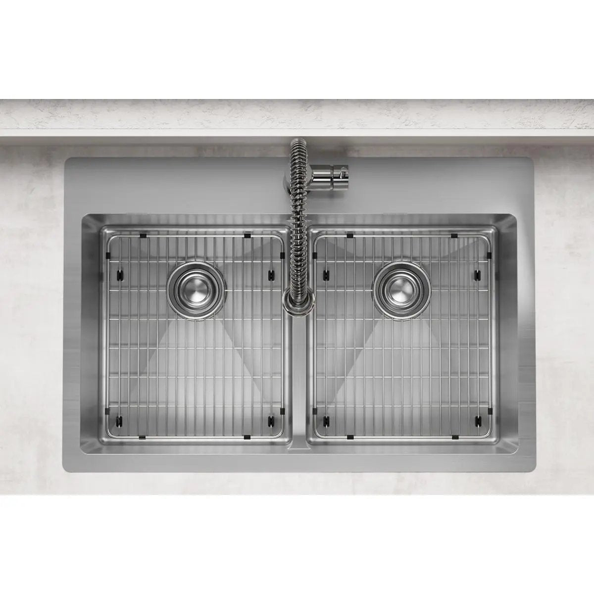 polished satin equal double bowl dual mount sink kit