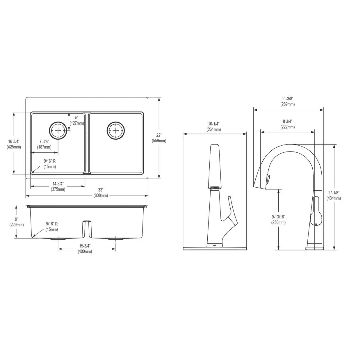 stainless steel equal double bowl dual mount sink kit