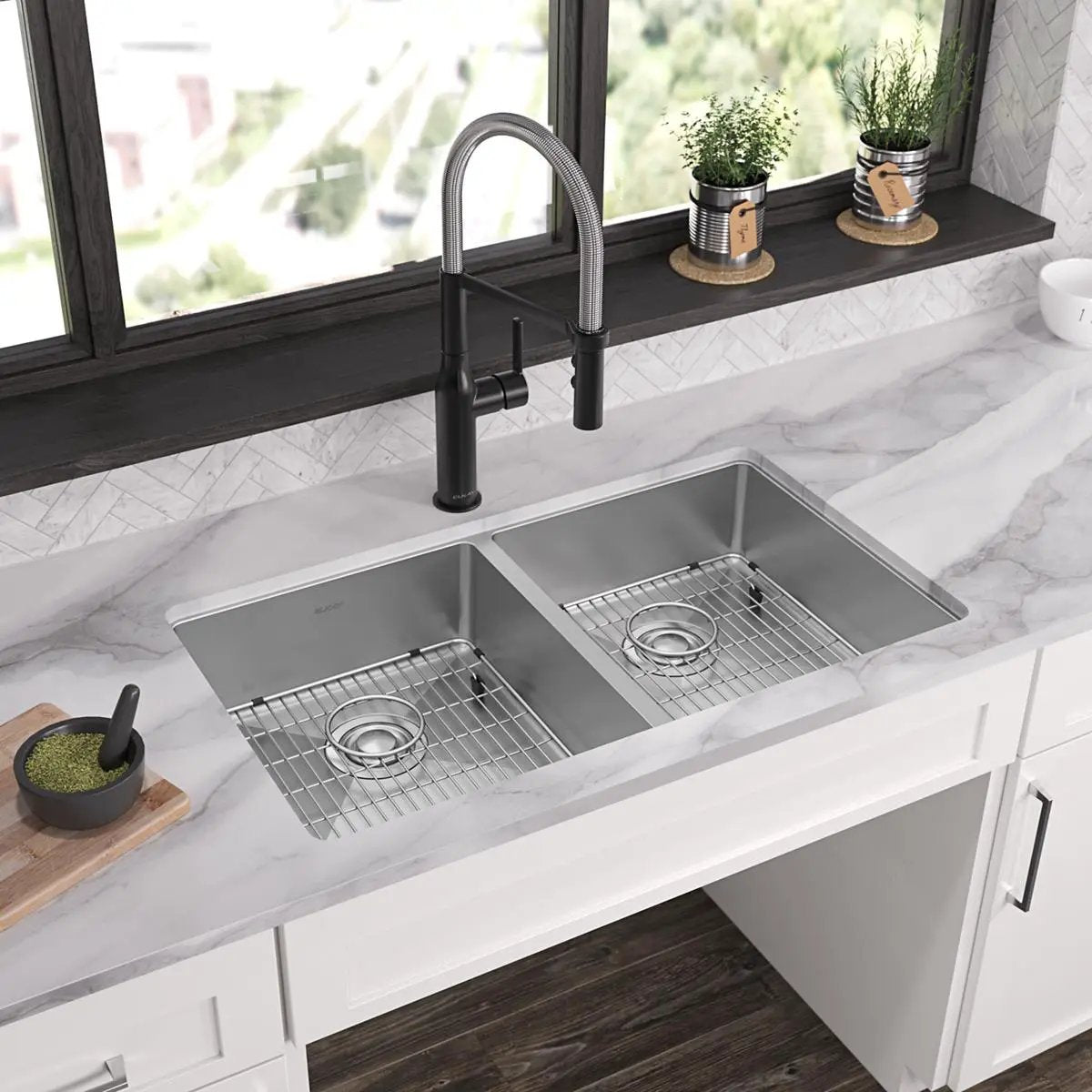 polished satin equal double bowl dual mount ada sink kit