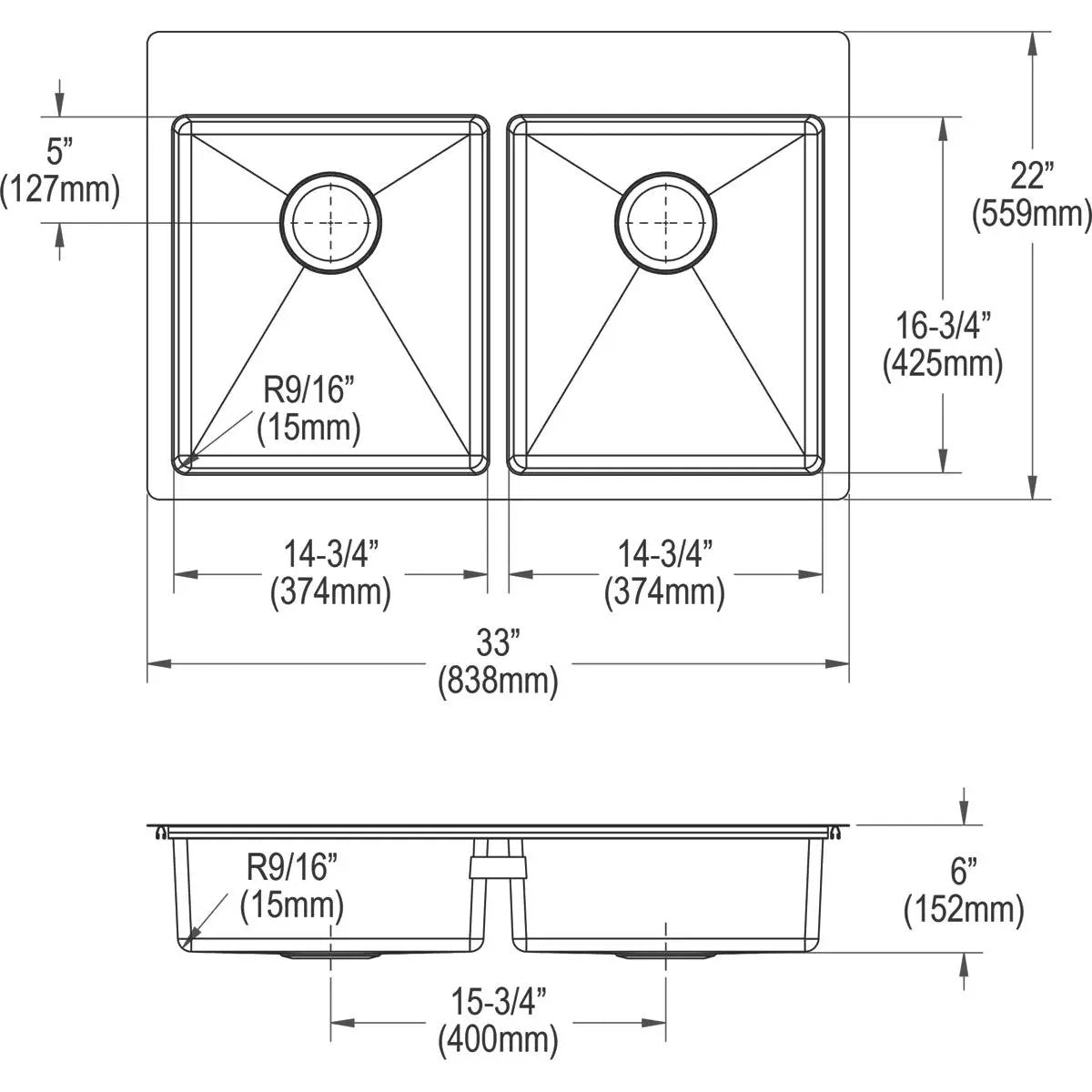polished satin equal double bowl dual mount ada sink kit