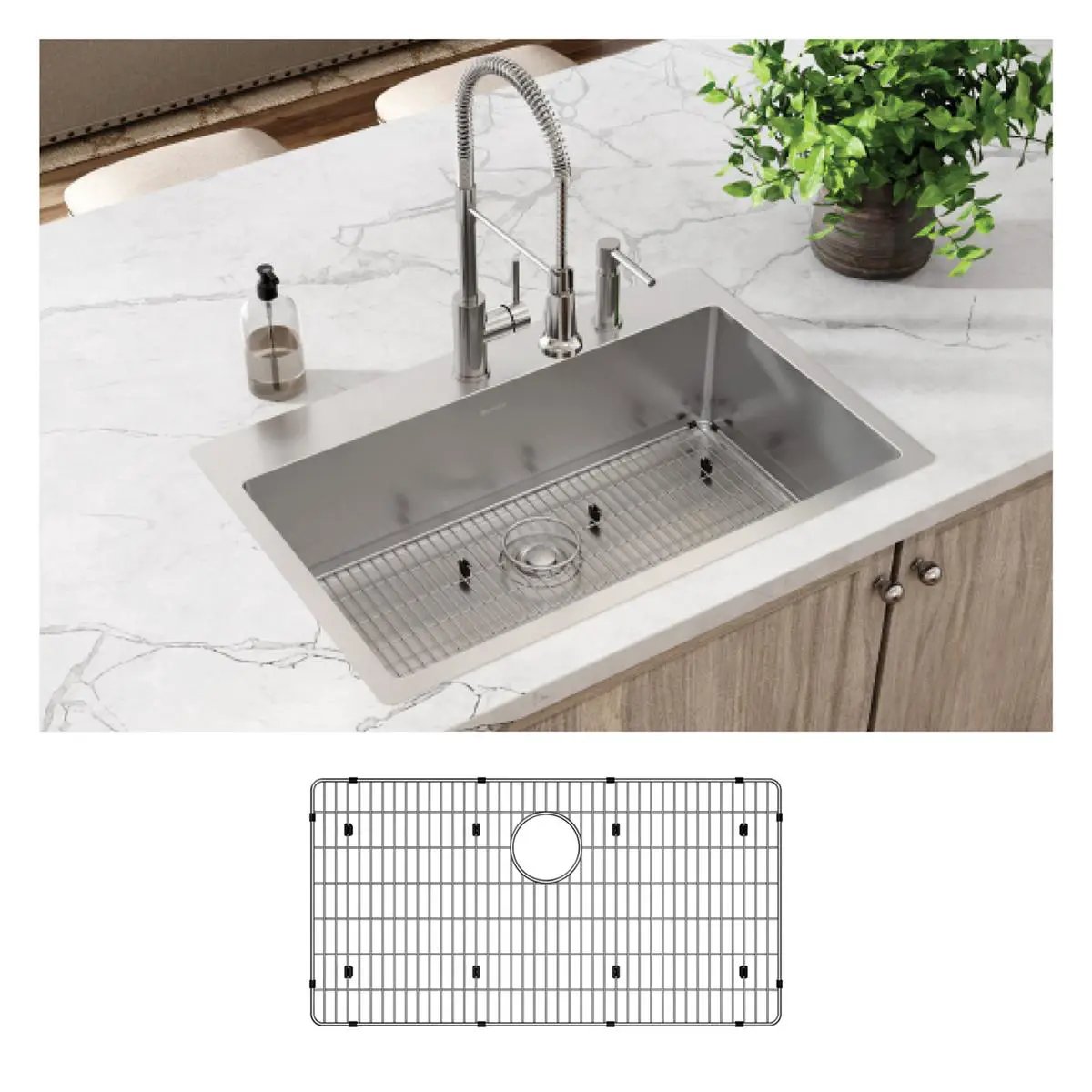 polished satin single bowl dual mount sink kit