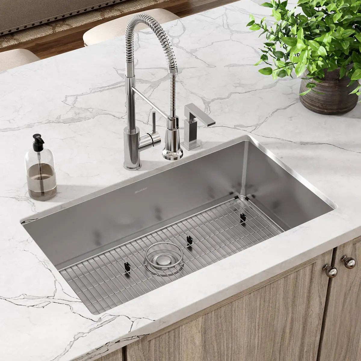 polished satin single bowl dual mount sink kit
