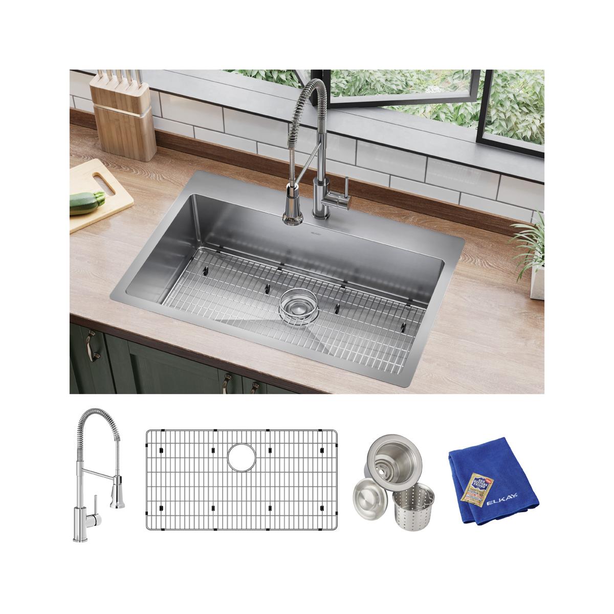 polished satin single bowl dual mount sink kit