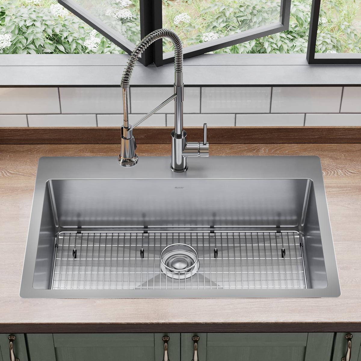 polished satin single bowl dual mount sink kit