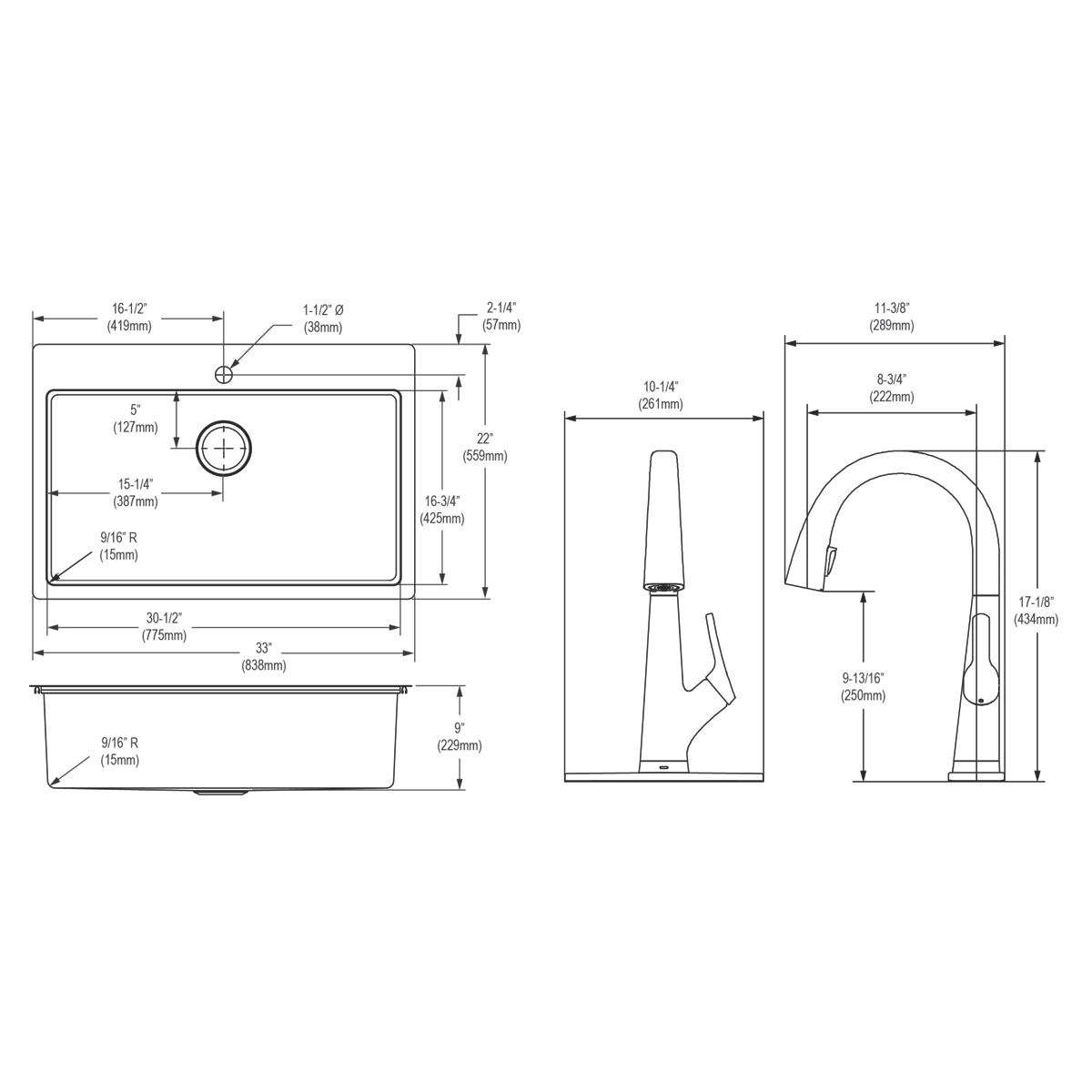 stainless steel single bowl dual mount sink kit
