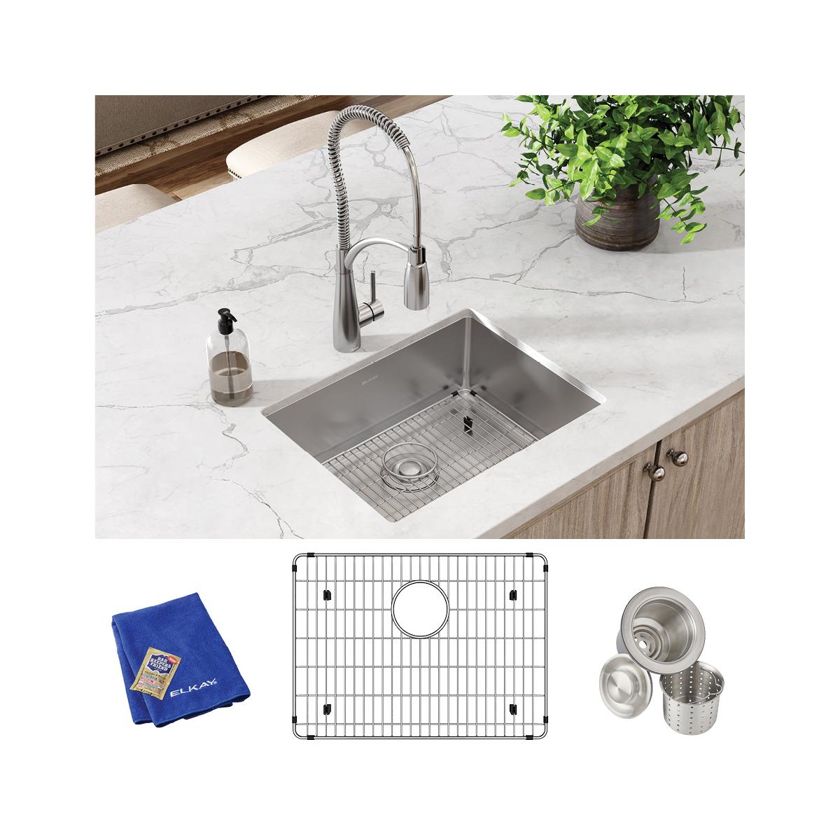 polished satin single bowl undermount sink kit