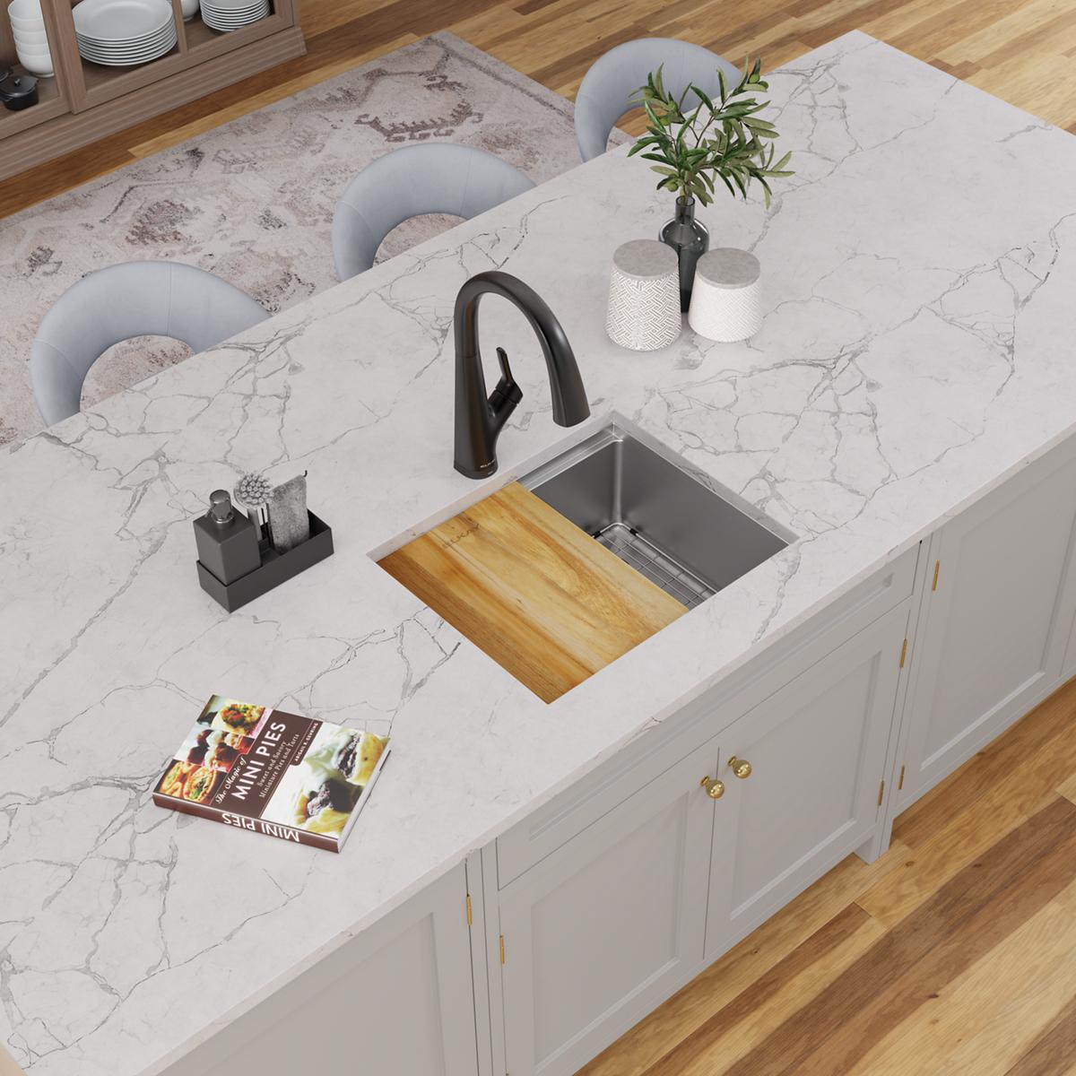 polished satin single bowl undermount sink kit