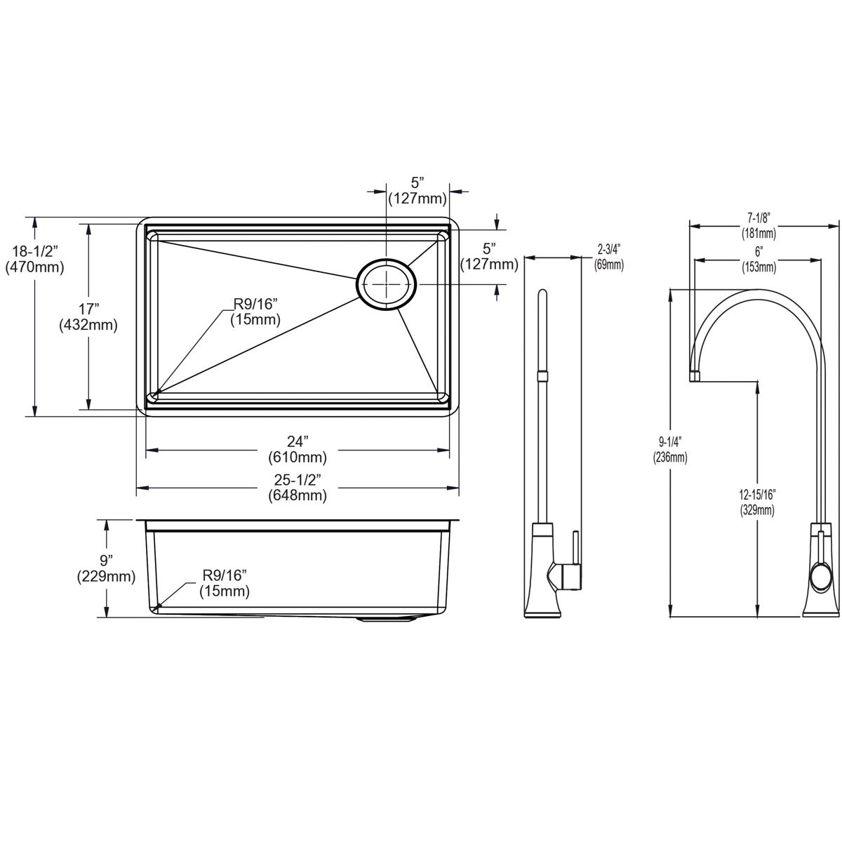 stainless steel single bowl undermount sink kit